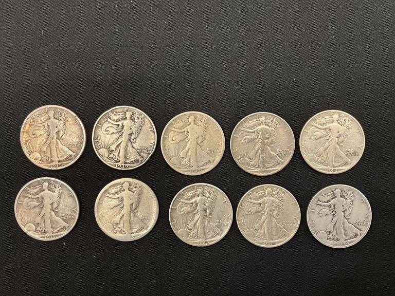10 Walking Liberty silver half dollars image