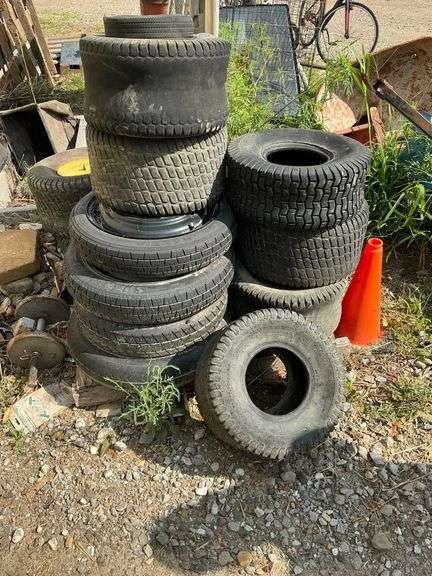 Assortment of tires, turf tires, spare tires image