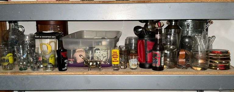 Barware, shot glasses, bull corkscrew, glasses, little sipper, coasters, etc. image