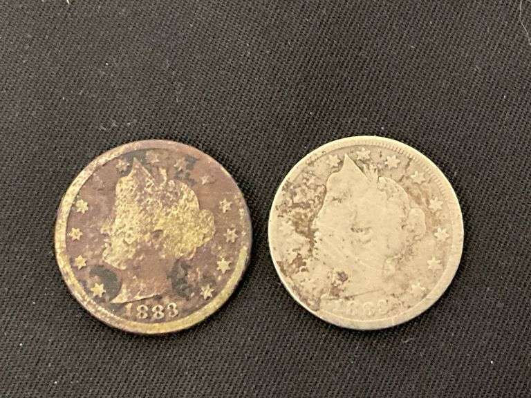 (2) 1883 V-nickel with cents image