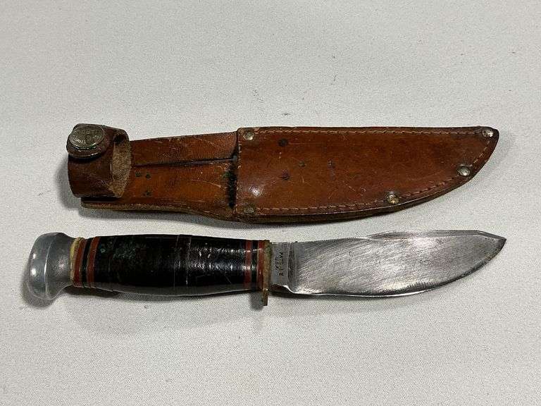 Marbles sheath knife, 4" blade, leather wrapped handle, well used image
