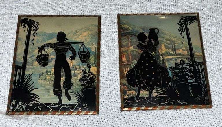 Pair of reverse painting on bubble glass image