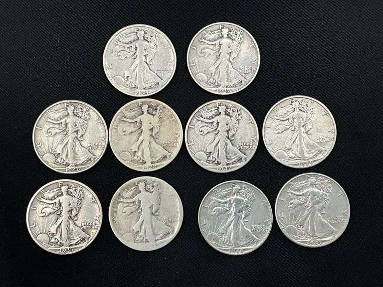 10 Walking Liberty silver half dollars image