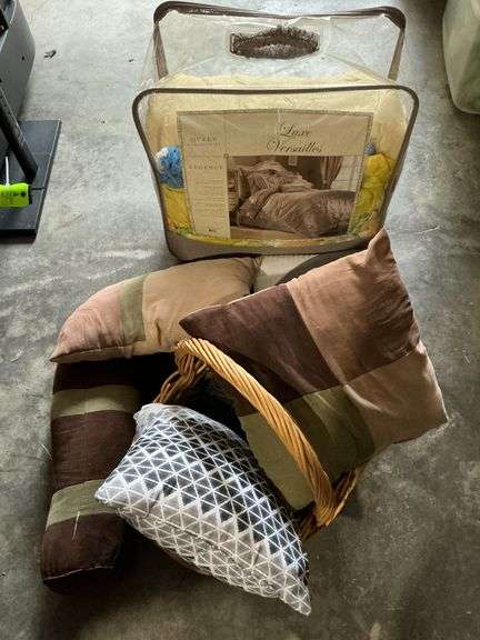 Throw pillows, comforter and afghan image