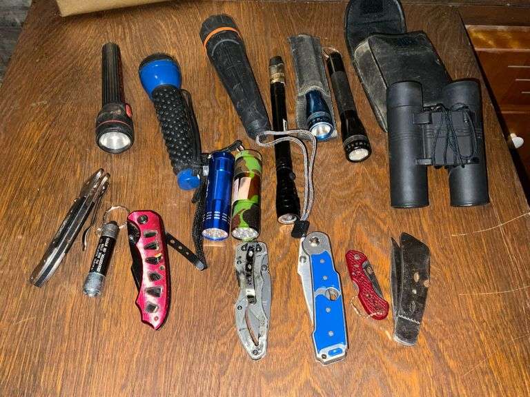 Flashlights, pocket knives, binoculars image