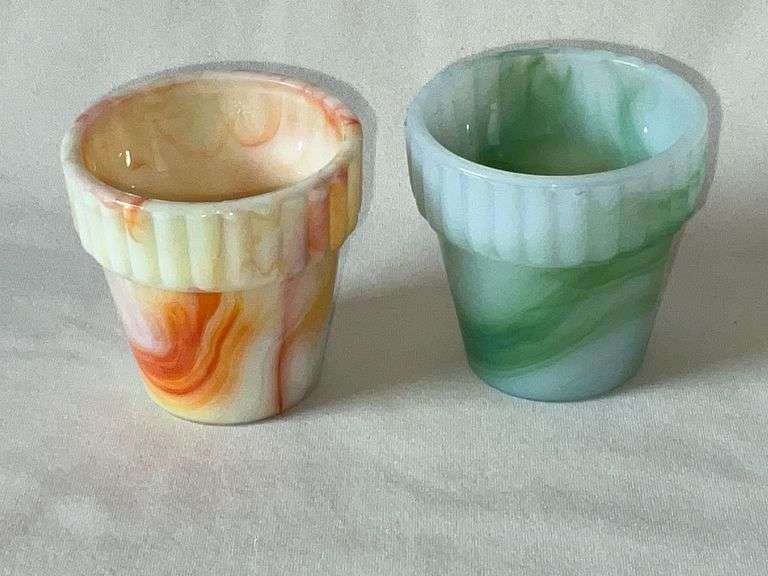 Pair of slag glass flower pots image