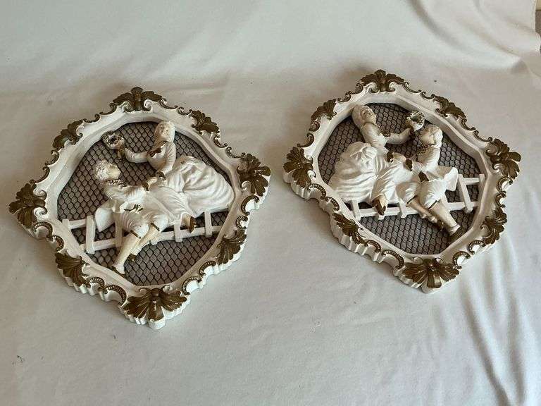 Pair of framed chalk pieces, some chipping image