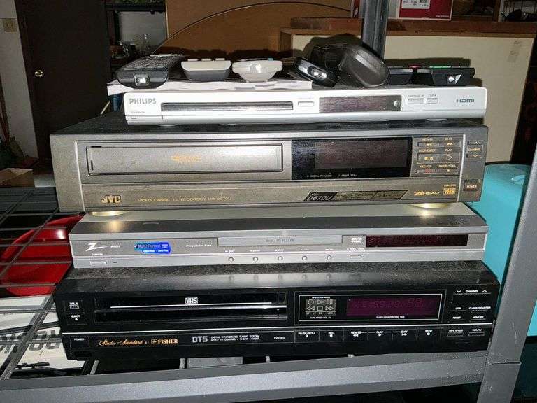 JVC VCR, Zenith DVD/CD player, Fisher VHS player with remotes image