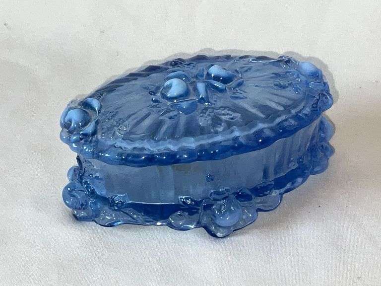 Light blue Fenton dresser box with roses image