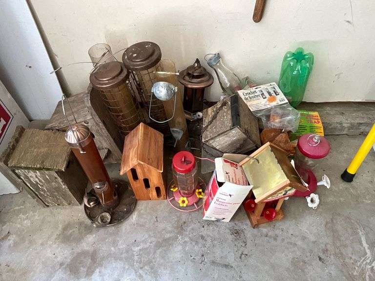 Collection of bird feeders and bird houses image
