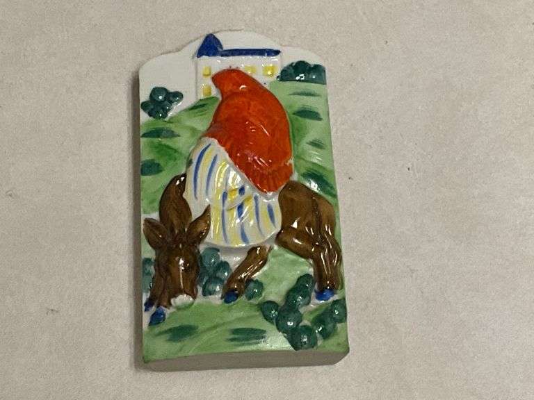 Lady riding a burro wall pocket Japan image