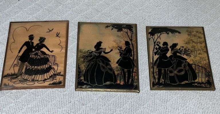 Set of 3 reverse painting on bubble glass image