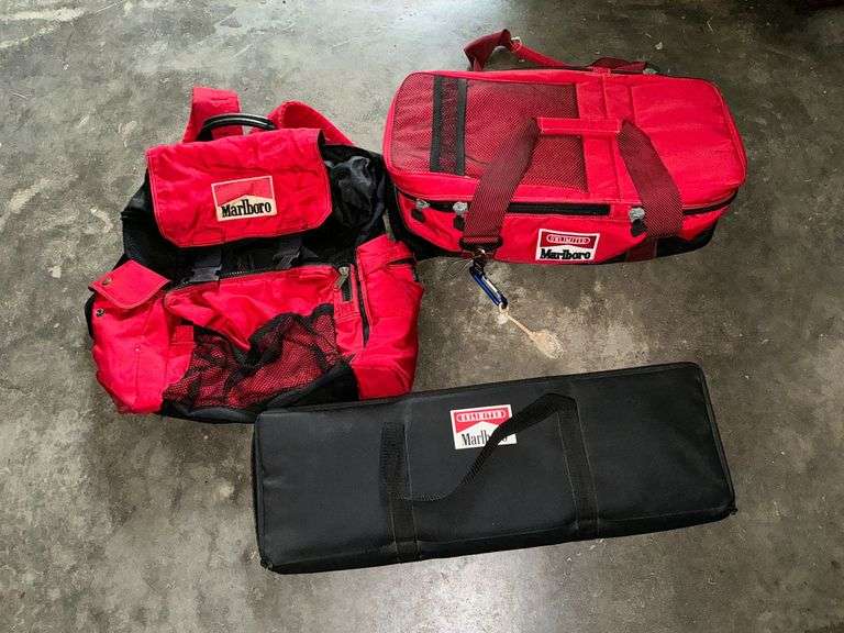 Marlboro backpacks, fishing pole in carrying bag image