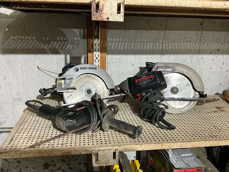 Craftsman 1/2" & 3/8" drills, Craftsman  7 1/4" circular saw, Black & Decker 7 1/4" circular saw image