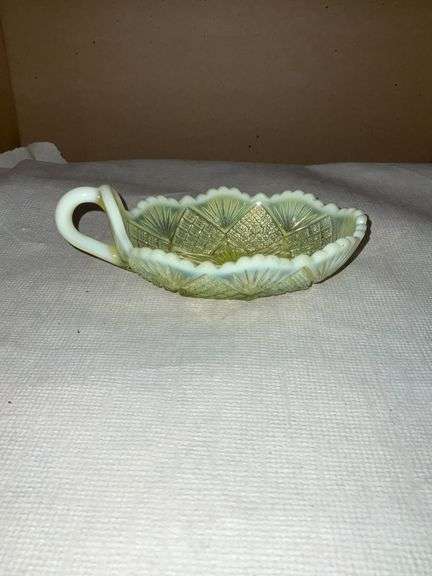 Yellow opalescent handled dish image