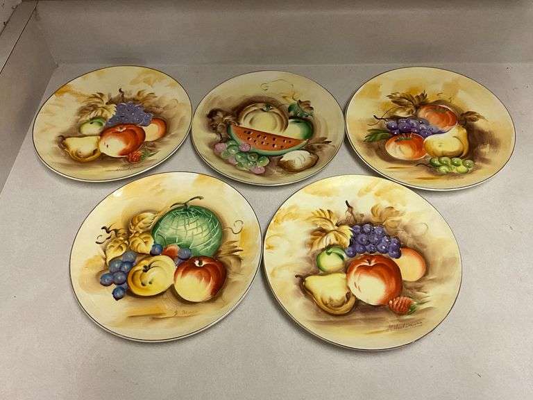 Set of 5 Enesco hand painted fruit plates image