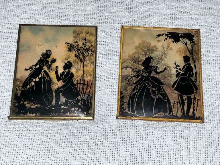 Pair of reverse painting on bubble glass image