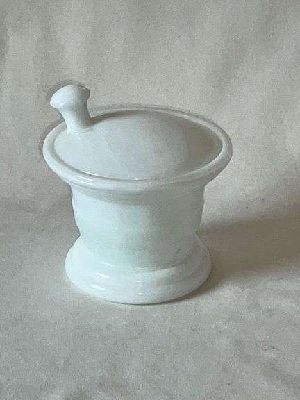 J.V. Co. milk glass mortar and pestle jar image