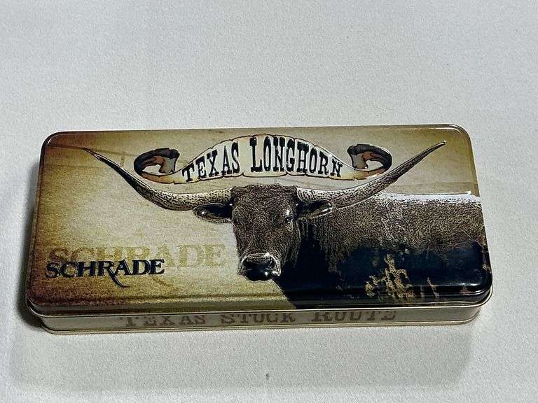 Schrade Old Timer Texas Longhorn 34LH knife in presentation tin image