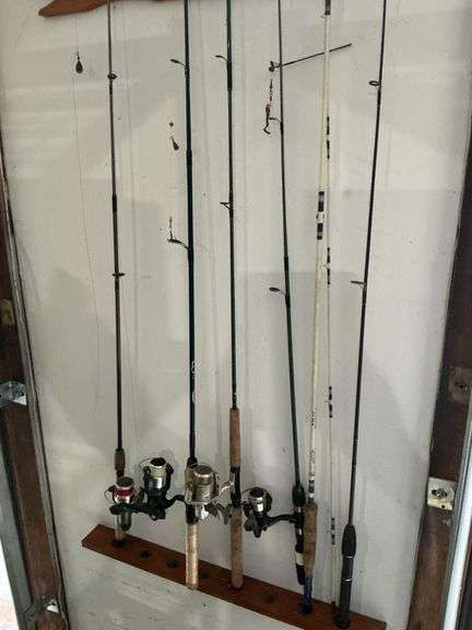 Assorted rods and reels and rack (Buyer responsible for removal) image