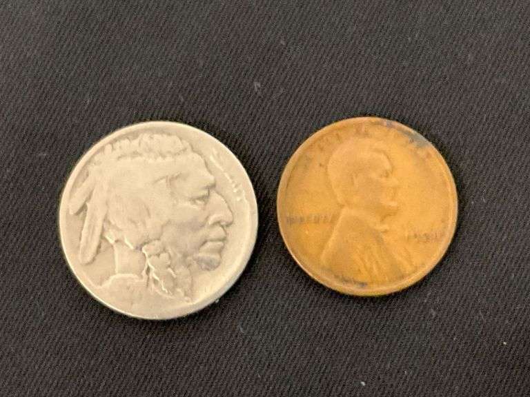 1921-P Buffalo nickel and 1921 penny image