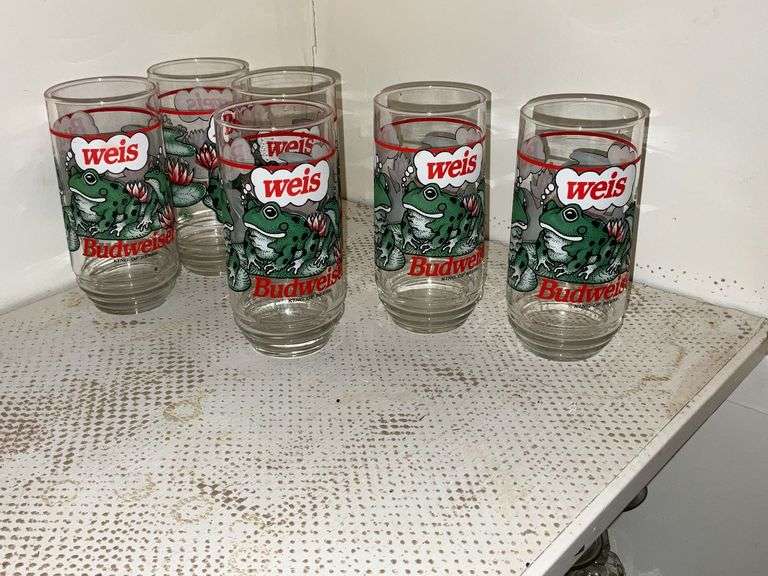 6 Budweiser frog glasses image