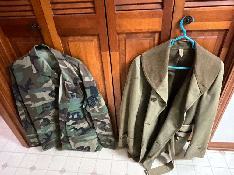 Wool military coat, no size found, some moth holes in lining image