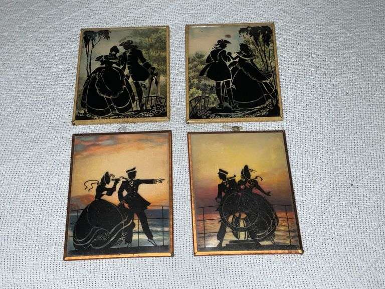 Set of 4 military theme reverse painting on bubble glass in metal frames image