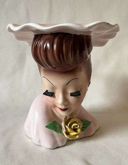 Lefton's lady head vase, yellow rose at neckline image