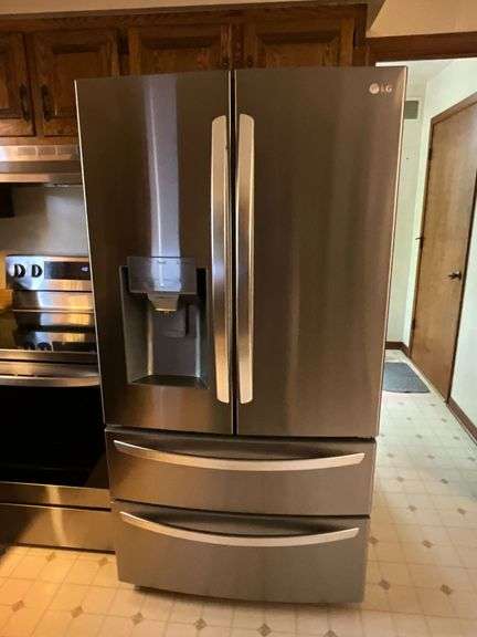 2023 LG Thin Q stainless refrigerator with bottom freezer drawers, CONTENTS NOT INCLUDED image