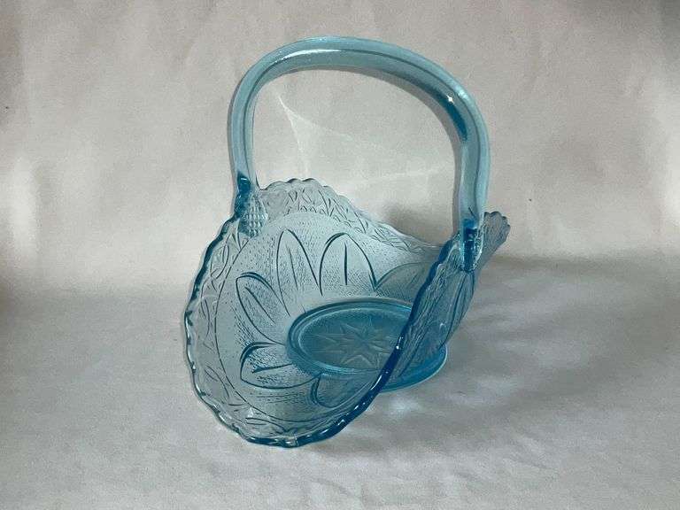Light blue glass basket with applied handle image