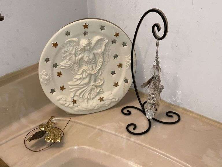Porcelain angel candle holder, metal angel image