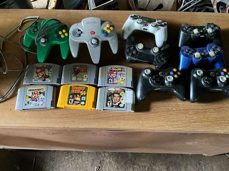 Nintendo 64 games, 2 controllers, PlayStation controllers image