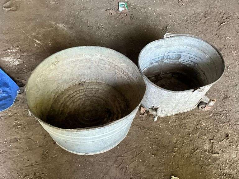 Round galvanized tub and mop bucket image