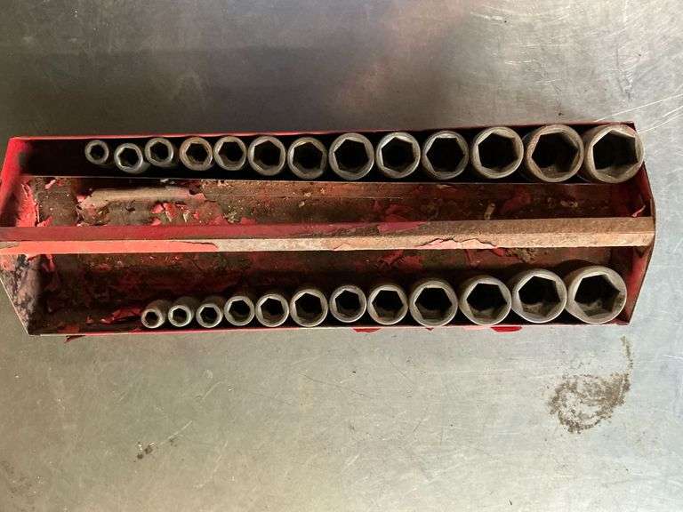 1/2" drive impact sockets in metal tray image