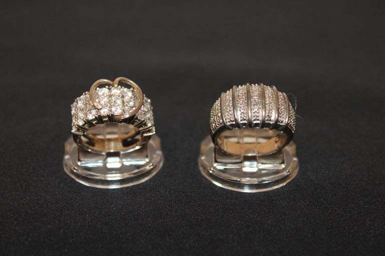 2 Sterling Silver rings with decorative stones, one size 7 1/4 & one size 5 1/2 image