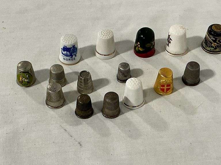 Collection of thimbles, Germany, England, wood, china, souvenir. image