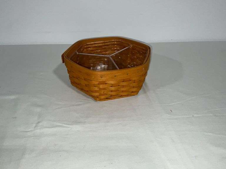 1997 Longaberger hexagon basket with plastic divided liner image