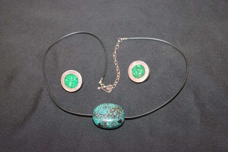 Pair of Sterling Silver earrings with green stones image