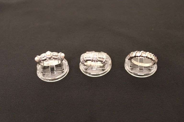 3 Sterling Silver rings with a stone or pearl? 2 Judith Ripka 925 both size 5 1/4. image