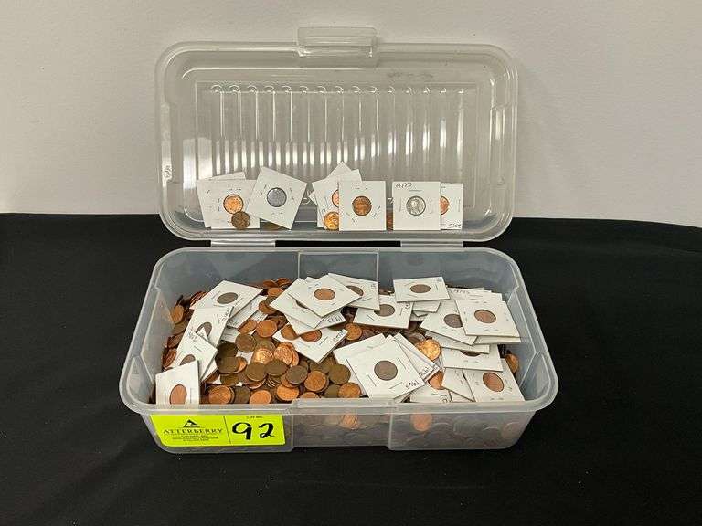 Large collection of pennies in plastic tote image
