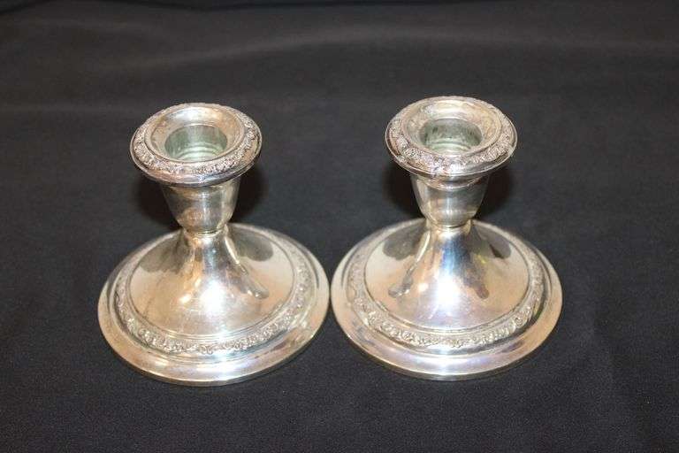 Pair of Gorham sterling weighted candle stick holders image