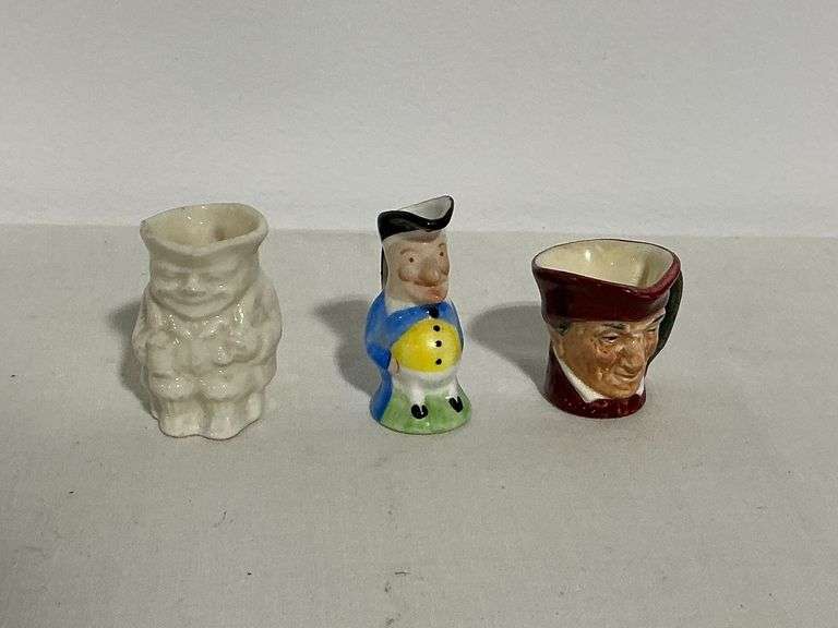 Three mini Toby mugs, Royal Doulton, Denton China & England Made image