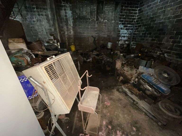 Large collection of motors, transmissions, metal cabinets, deep freeze with scrap, etc. image