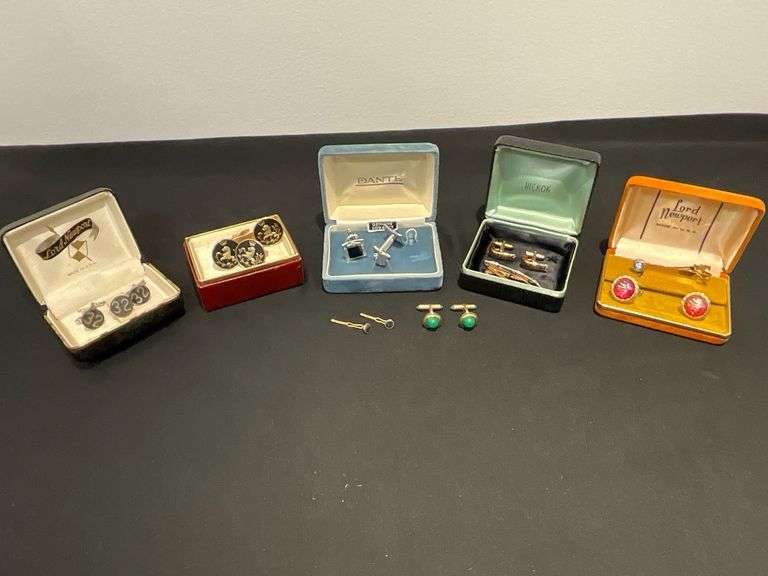 Krementz Art Deco cuff links, Hickok, Lord New Port, Dante and Towncraft cuff links image