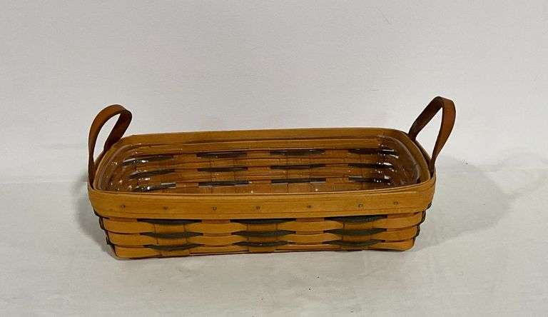 1996 Longaberger basket with 2 leather handles and plastic liner image