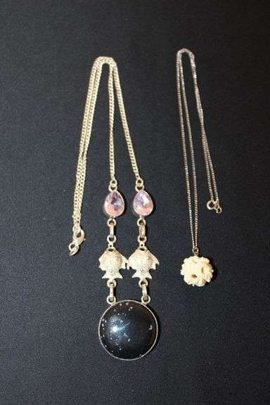 16" sterling sliver necklace with bezels of pear shaped stones marked 925 image