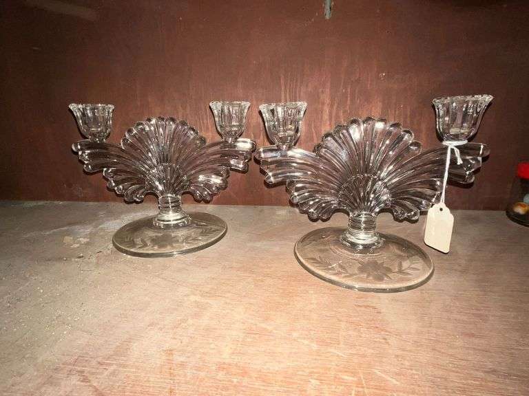 Pair of etched candelabras image