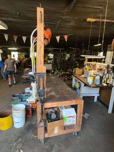 Wooden workbench on casters image
