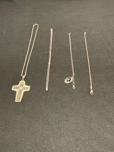 925 anchor chain 8" bracelet, 925 Italy 8" rope bracelet, 7" 925 Rolo with 925 charm, 16" box chain 925 and 925 pendant image